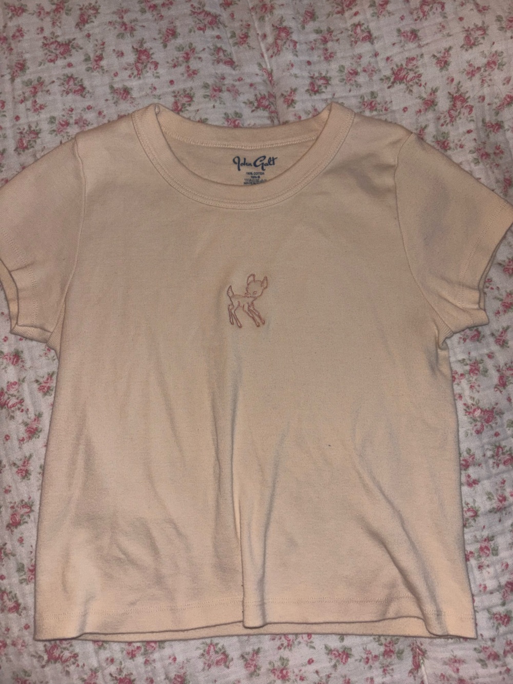 Brandy Melville Peach Tee with Tiny Deer Embroidery